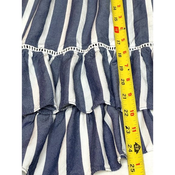 Fever Women Blue White Striped BoHo 3/4 Ruffle Sleeves Shirt Top Blouse Sz Large - Picture 15 of 15